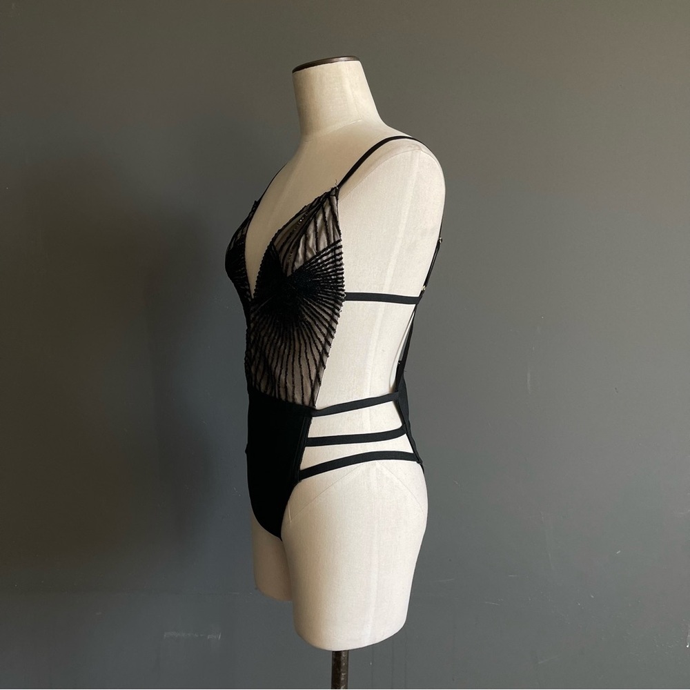 Sheer Sequin Mesh Bodysuit Mob Wife Siren Quiet Luxury Glam Old Money Bodycon - Picture 2 of 6